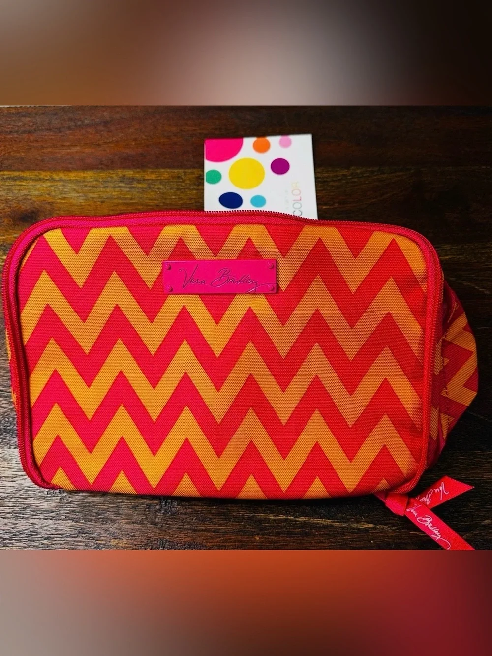 NWT Vera Bradley Pink and Orange Chevron‎ Cosmetic Pouch
